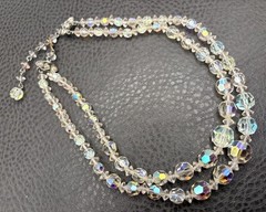 VTG AB Aurora Borealis Crystal Faceted Glass Bead Double Strand Necklace Choker