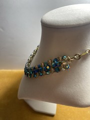 VTG Signed LISNER Blue/Teal AB Crystals Gold Tone Choker/Necklace-16″