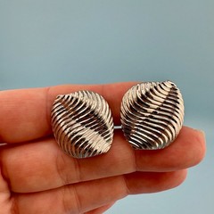 Vintage Clip On Earrings Lot Silver Tone Textured Modernist 1 Signed Monet