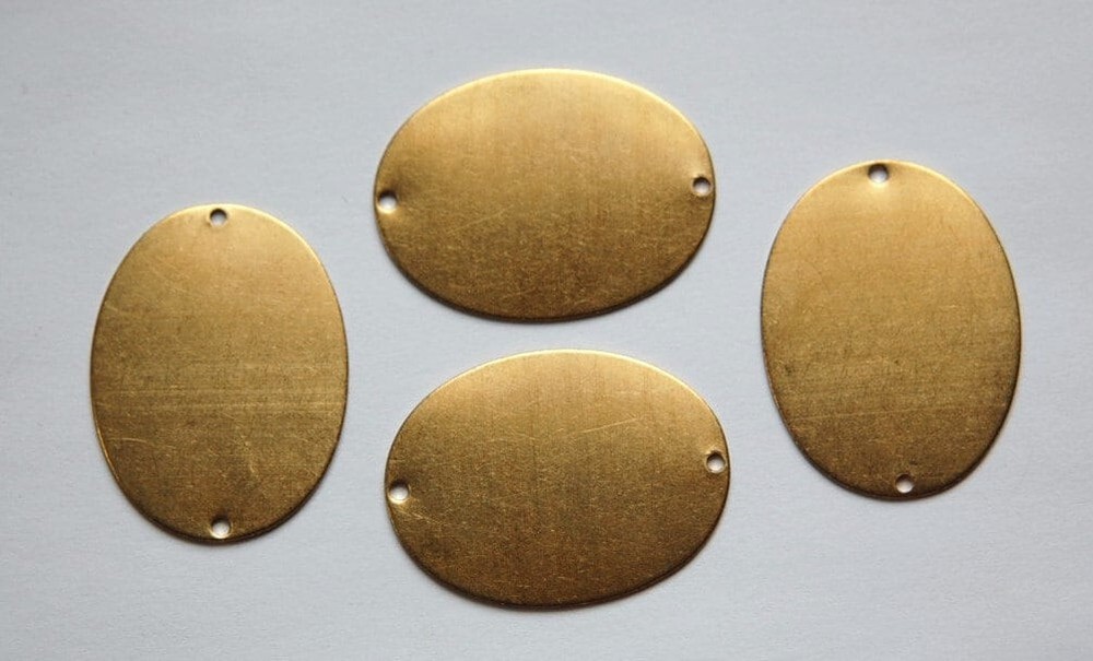 2 Hole Raw Brass Flat Oval Connector Blank Tags (4) mtl138