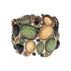VTG Shades of Green & Yellow Shimmering Faux Opal Stretch Cuff Bracelet 6.5″