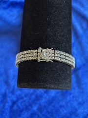 Vintage Sterling Silver Triple Strand Diamond Tennis Bracelet Size 6.75 Nice One