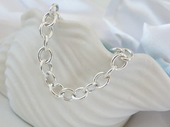 Italian Sterling Silver 925 Rolo Link Charm Chain Bracelet 7.5″