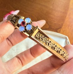 Antique Goldfilled Opaline Glass Ornate Floral Bracelet