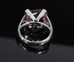 Asymmetric 6.72ct Natural Pink Tourmaline 0.22ct Diamond Platinum Ring Size 6.5