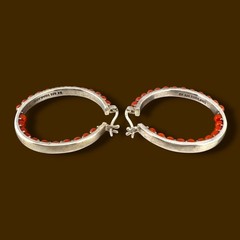 Vintage Sterling Silver Red Gemstone Inside Out Hoop Earrings 1.35″
