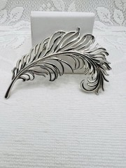 Vintage Feather Brooch Silver Tone HUGE Statement Modernist Couture