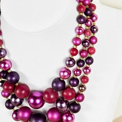Vintage Signed Japan Purple Metallic Bead Necklace 17in Adjustable B110