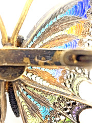 Antique 800 Silver Filigree Enamel Butterfly Brooch Multicolor Blue Green Pin
