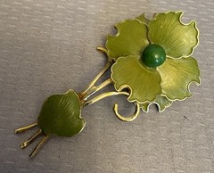 60s vintage Lime Green Enamel Flower Power Brooch Pin Mod Pop Layered W Germany