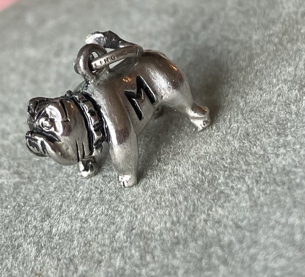 Vintage Sterling Silver Charm Of English Bulldog University Of Michigan Mascot