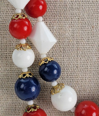 Vintage Patriotic Red White Blue Lucite Double Strand Necklace 18 In USA