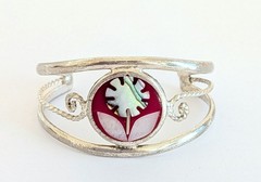 Sweet Alpaca Mexico MOP Inlaid Pink Enamel Childs Silver Cuff Bracelet
