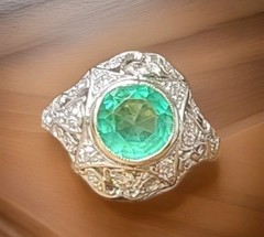 Vintage 14k White Gold Engagement Ring 1.35CT. Natural Round Colombian Emerald