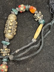 Vintage Ethnic Statement Necklace – Tribal Boho Silver Tone Beads & Stone Accent
