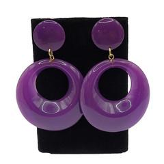 Purple Curvy Hoop w Button Stud Retro Style Vtg 1980s Costume Pierced Earrings