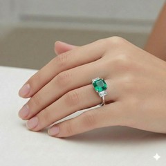 14K White Gold Natural Emerald Ring 1.73ct Radiant Cut w/ 0.80ct Diamond Accents