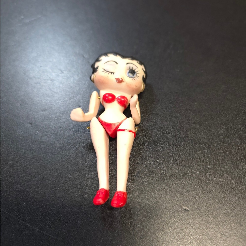 Vintage Unsigned Betty Boop Porcelain Brooch 3.5 Inches Articulated