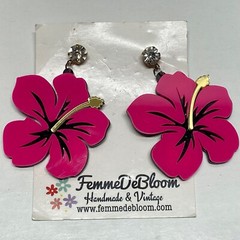 Hawaii Giant Hibiscus Pink Flower Earrings Femme De Bloom Large Acrylic Vintage