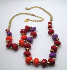 Vintage RJ Graziano lucite bead and goldtone herringbone chain necklace