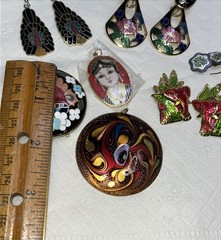 Vintage Cloisonne Butterfly Jewelry 7pc Pendants Earrings Elephant Peacock Cuff