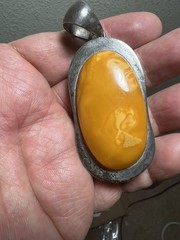 Vintage Sterling Silver Butterscotch Amber Cabochon Pendant 30g
