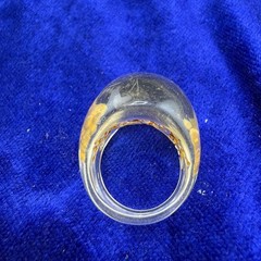 Vintage Reverse Carved Ring Yellow Lucite Flowers Size 6