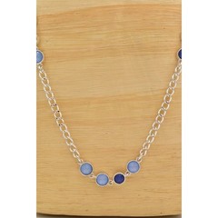 Vintage Station Chain Necklace Sky Blue Crystal Silver Tone Long Y2K BinBJ
