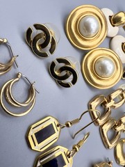 Vintage 1980s Pierced Earring Lot Gold Tone 45 Pairs Monet Trifari