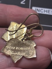 Laurel Burch Pear Blossom Dangle Earrings Cream Purple Enamel