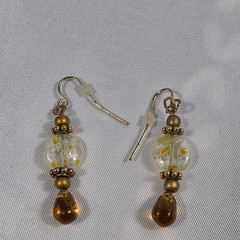Dangle Earrings Yellow & White Lampwork Glass Beads Amber Teardrop Bead Accents