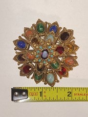 Vintage Graziano Gold Tone Multi Gem 3D Floral Burst Brooch