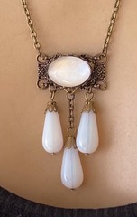 Vintage Necklace Chandelier Etruscan Style Pendant W Antique Opalite Czech Glass