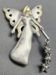 Vintage DD Signed Imagine Winter Fairy Angel Brooch Two Tone Pewter AB…