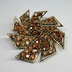 Vintage Signed ©WEISS Amber Topaz Rhinestone Pinwheel Starburst Brooch Pin Gold