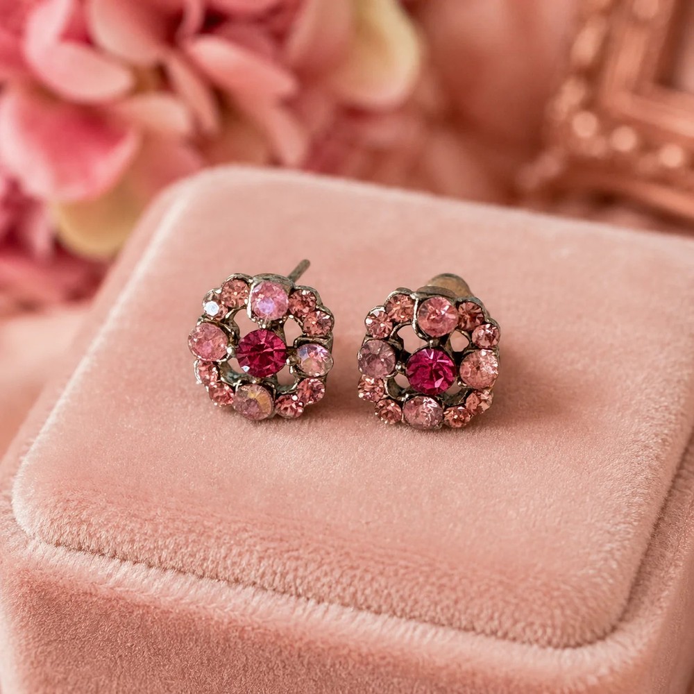 Vintage Pink Rhinestone Stud Earrings