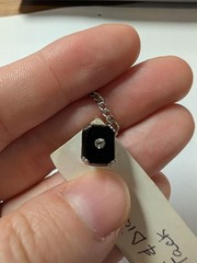 Vintage Men’s Hexagon Black Onyx Tie Tack w/ Chain & 1 Diamond, Silver