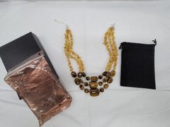 Jay King Tigers Eye Necklace 3 Strands Yellow Opal Nuggets Sterling Silver NIB