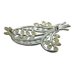 Rhinestone Brooch Floral Spray Yellow Clear Stones Flower Pin Pot Metal Vintage