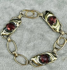 VTG. 1940-50s Sterling Silver 12K Gold Filled Purple Glass Flower Bracelet 6 3/4