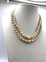 Champagne Colored Faux Glass Pearl Layered Beaded Necklace W/ Fancy Box Clasp