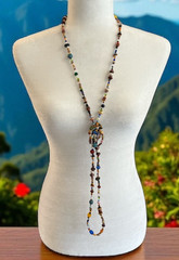 Vintage Artisan Beaded Necklace Glass Beads Mixed Colors Sizes 60″ OOAK Boho Art