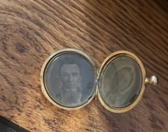 Vintage very old Round Photo Locket Pendant Gold Tone Hinged with two old photos
