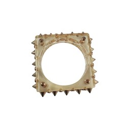 Vintage Clear Lucite Square Bangle Bracelet Studded Metal Studs Chunky
