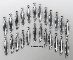 #1148 MINI ANTIQUED STERLING SILVER PLATED FEATHER W/TOP HANG RING – 24 Pc Lot