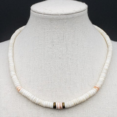 Vintage White & Pink Graduated Heishi Puka Shell Beaded Necklace 15.5 in