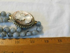 Vintage Carved Abalone Cameo Agate Beaded Necklace Brooch and Earrings Set