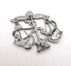 Vintage Cookie Lee Libra Scales Brooch Zodiac Horoscope Astrology Silver Tone 2″