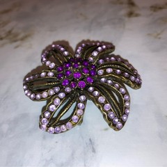 Vintage Floral Brooch Purple Gold Boho Flower Pendant Pin Art Deco Jewelry