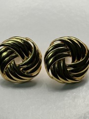 Vintage Les Bernard Brooch Earrings Set Chunky Basket Weave Gold Tone